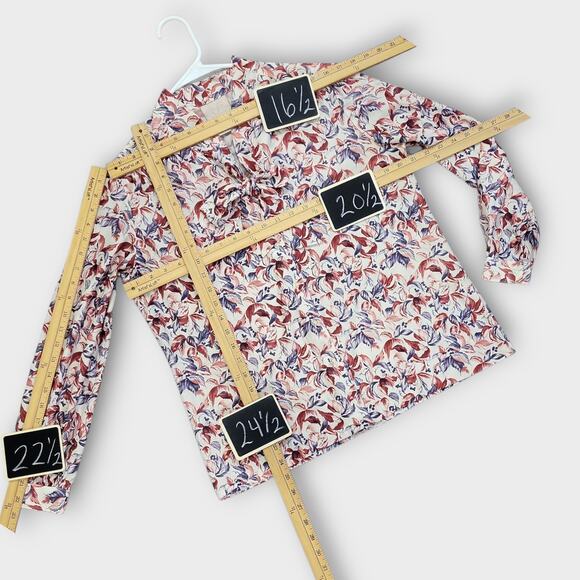 Tan Jay Vintage Blouse Womens Large Floral V Neck Tie Bow Neck Rust 70s 80s Fall - Picture 5 of 12